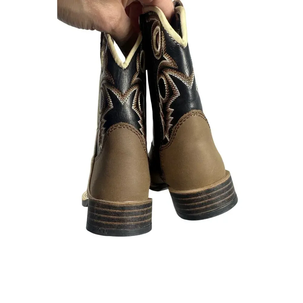 Twister Trace Toddler Cowboy Boots Brown Black Faux Leather Zip